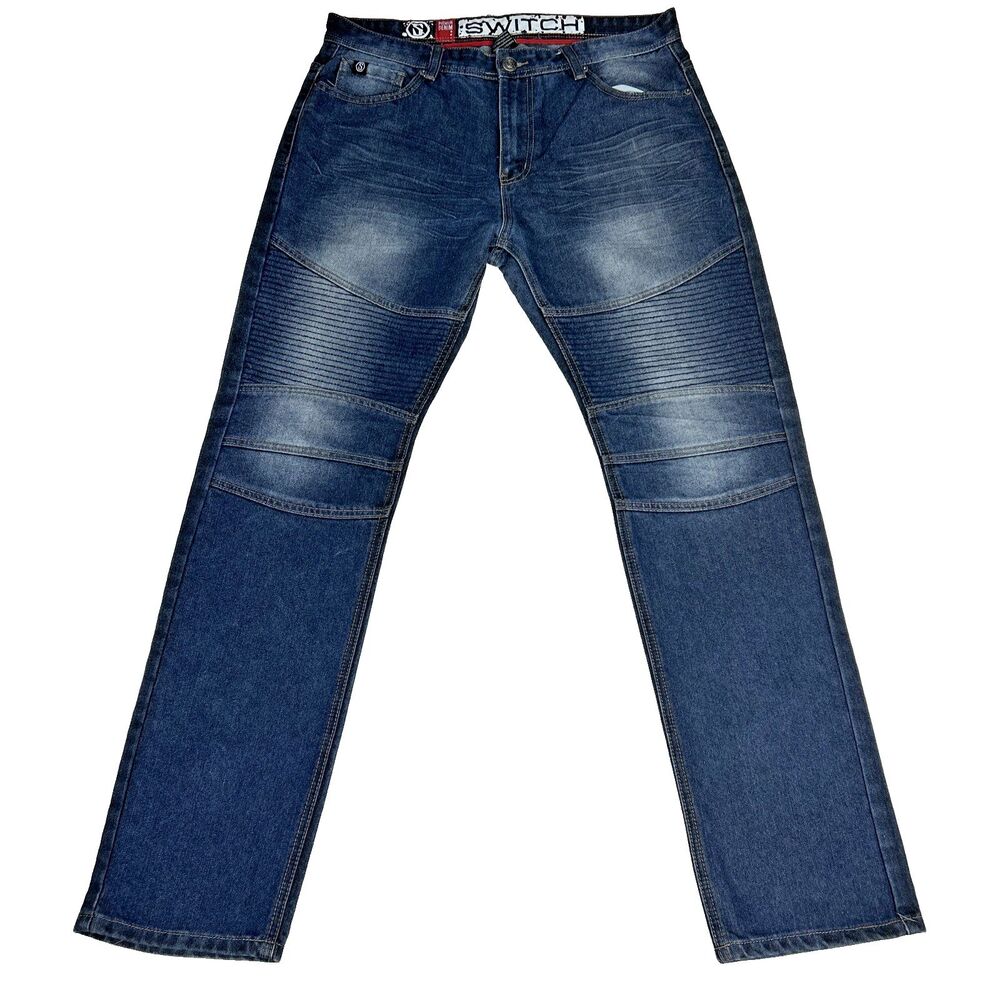 Switch Remarkable Slim Straight Fit Moto Denim Jeans 38 X 34 Big & Tall